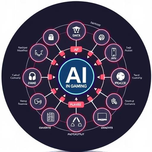 Diagram illustrating the interconnected components of AI in personalized gaming experiences, showing data input, AI processing, and player output