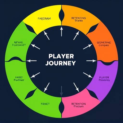 Diagram illustrating the player journey with interconnected loops, showcasing onboarding, progression, and retention phases